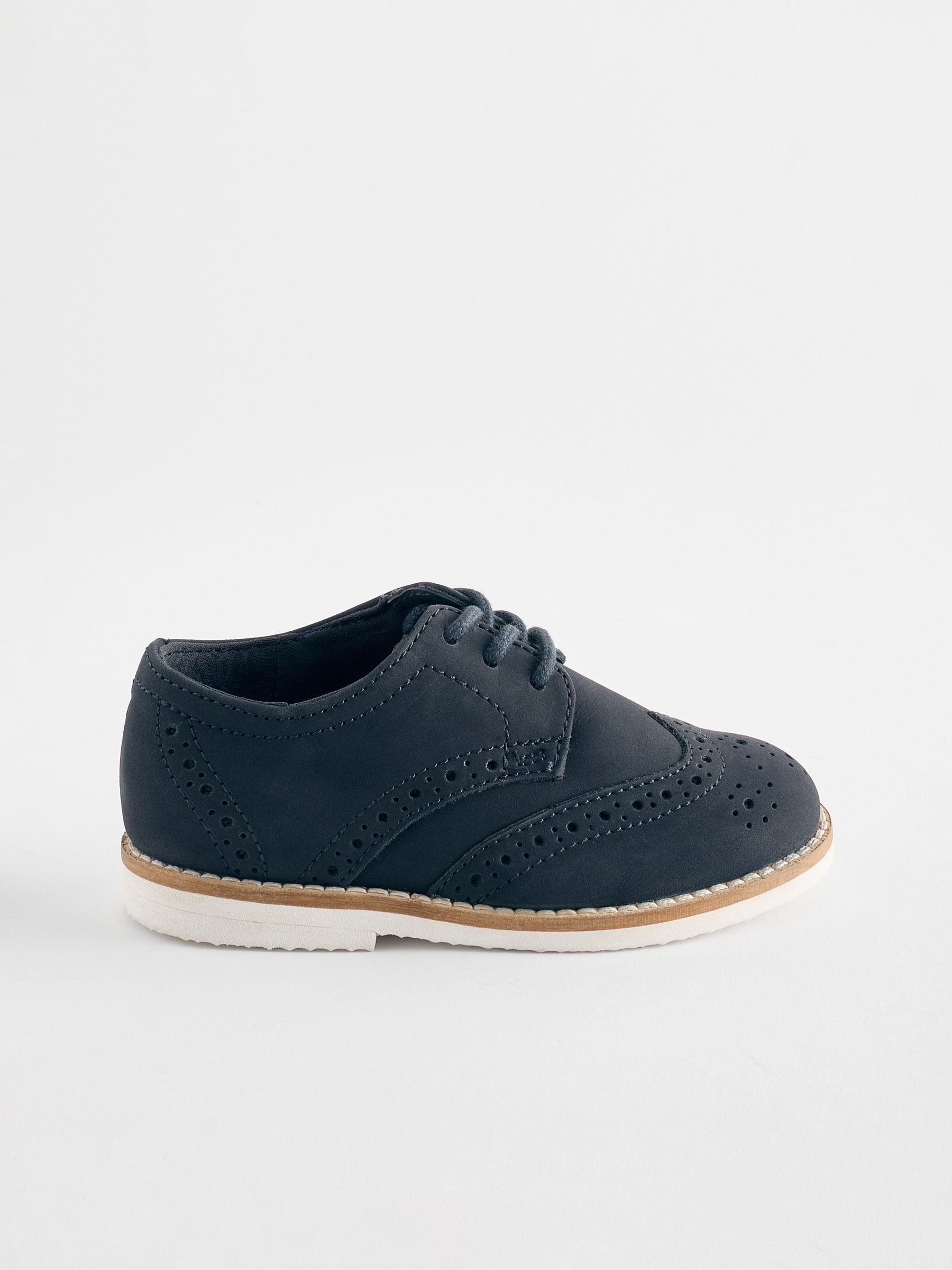 Navy Standard Fit (F) Smart Leather Brogue Shoes image 2