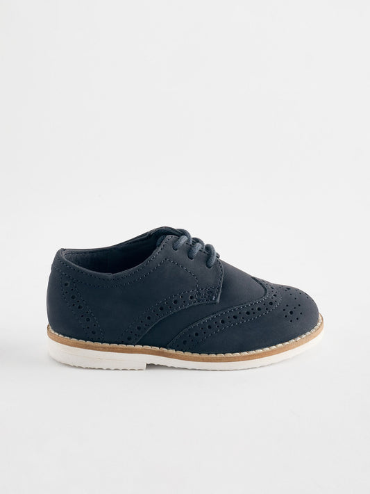 Navy Standard Fit (F) Smart Leather Brogue Shoes image 2