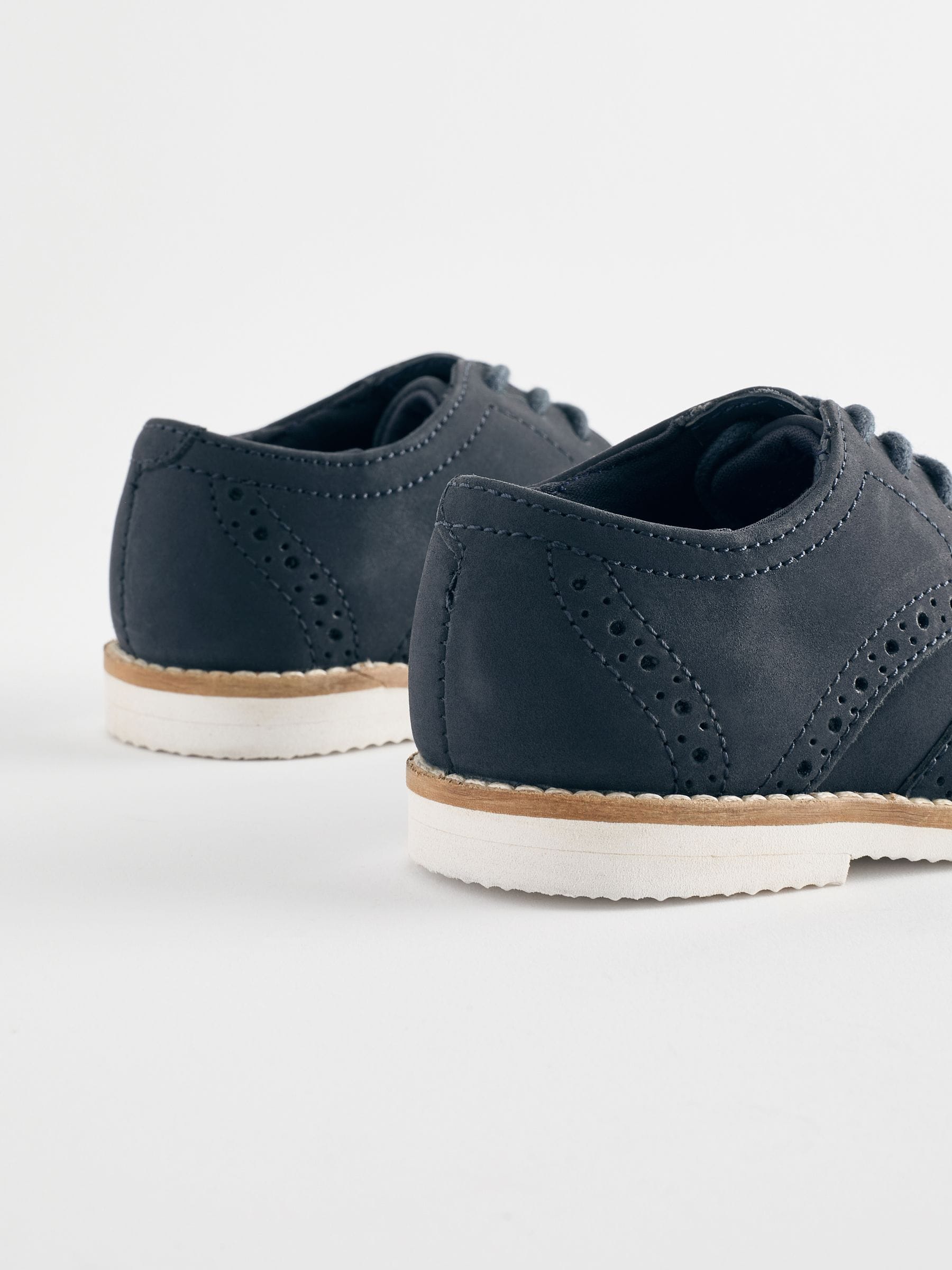 Navy Standard Fit (F) Smart Leather Brogue Shoes image 3