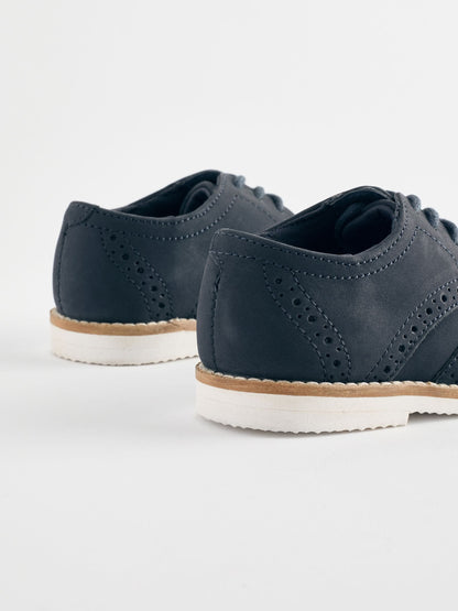 Navy Standard Fit (F) Smart Leather Brogue Shoes image 3