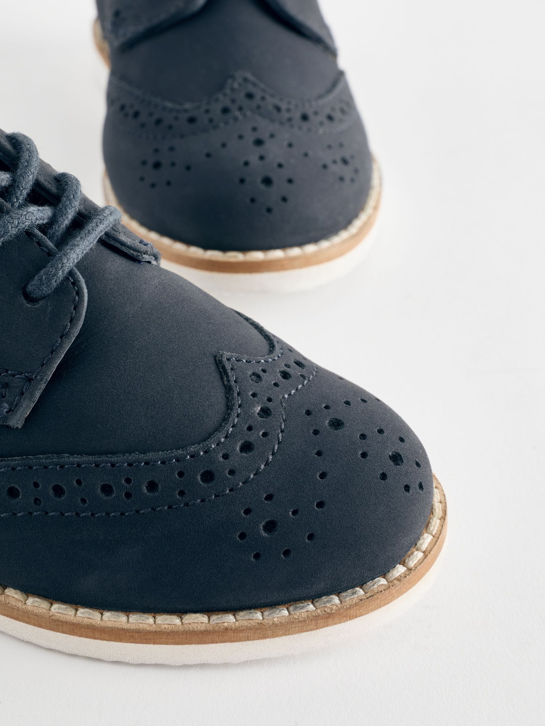 Navy Standard Fit (F) Smart Leather Brogue Shoes image 4