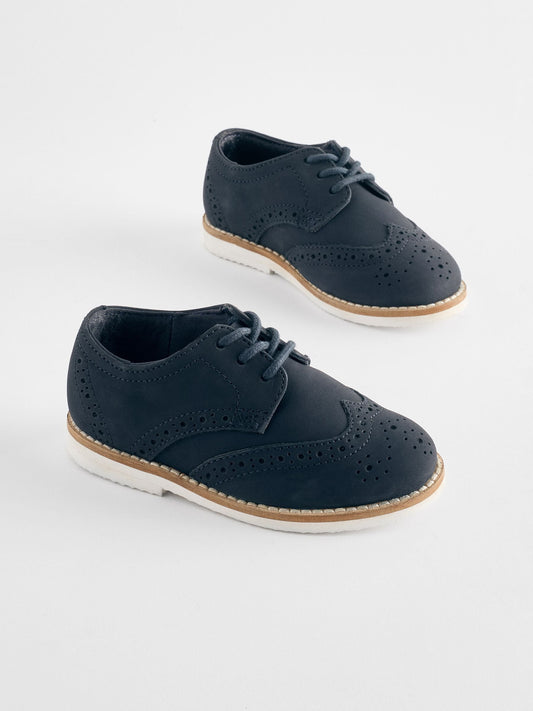 Navy Standard Fit (F) Smart Leather Brogue Shoes image 1