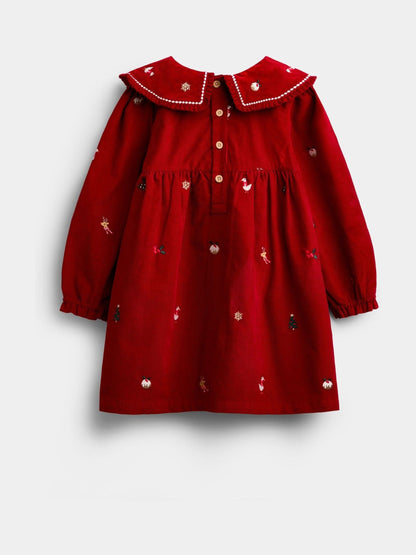 JoJo Maman Bébé Red Christmas Embroidered Cord Dress - image 2
