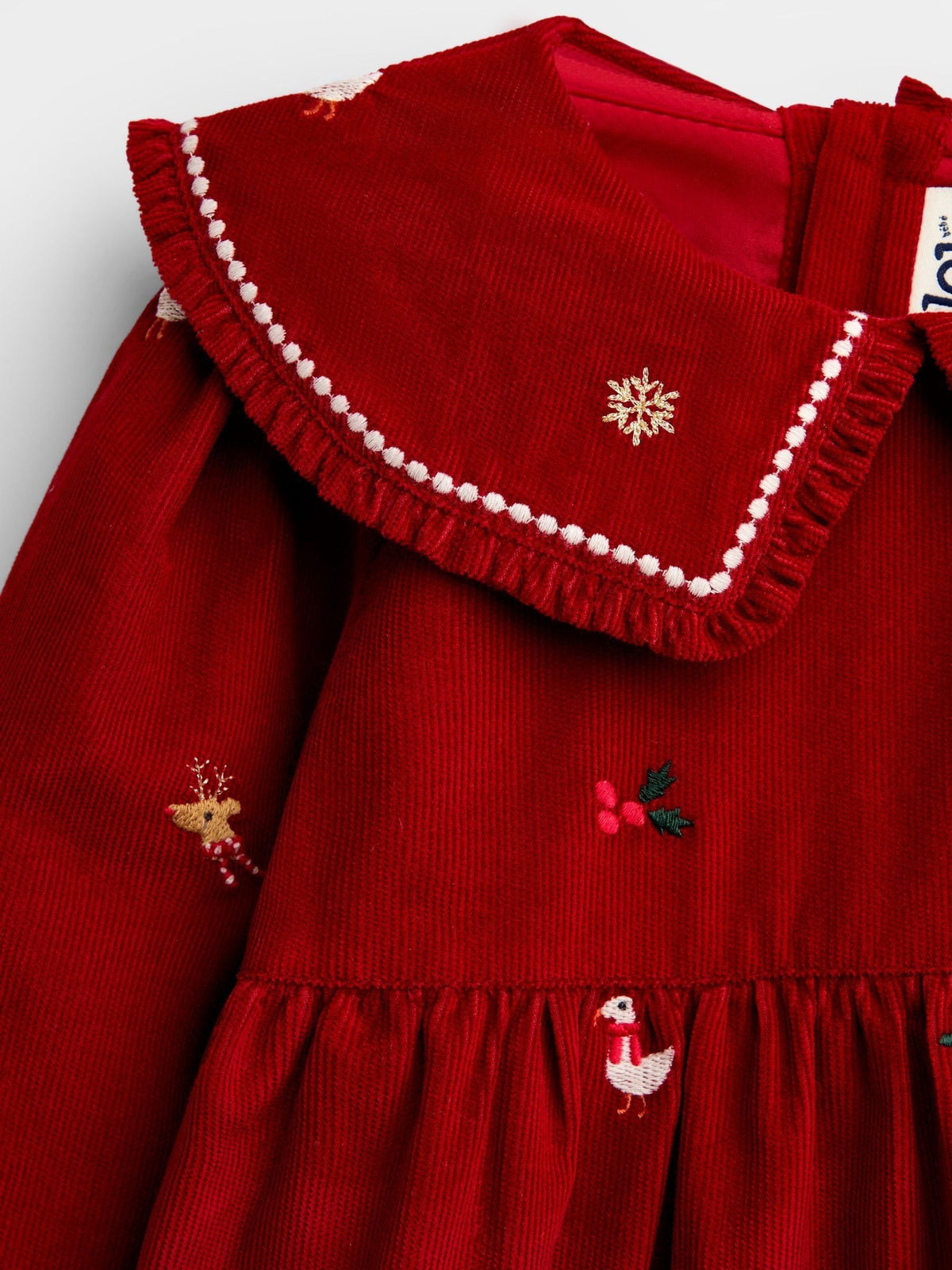 JoJo Maman Bébé Red Christmas Embroidered Cord Dress - image 3