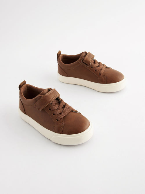 Tan Brown Wide Fit (G) Touch Fastening Elastic Lace Trainers image 1