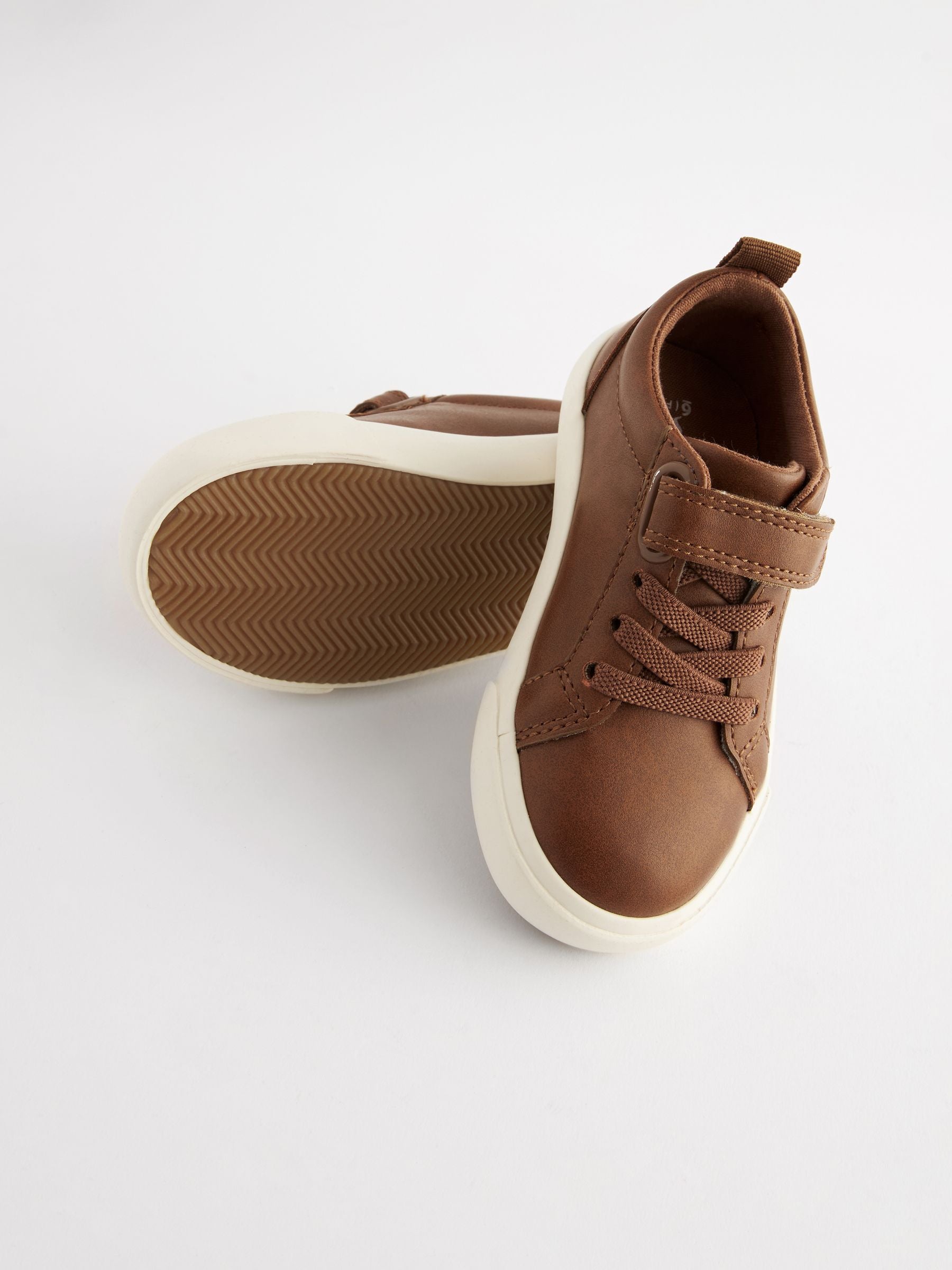 Tan Brown Wide Fit (G) Touch Fastening Elastic Lace Trainers image 4