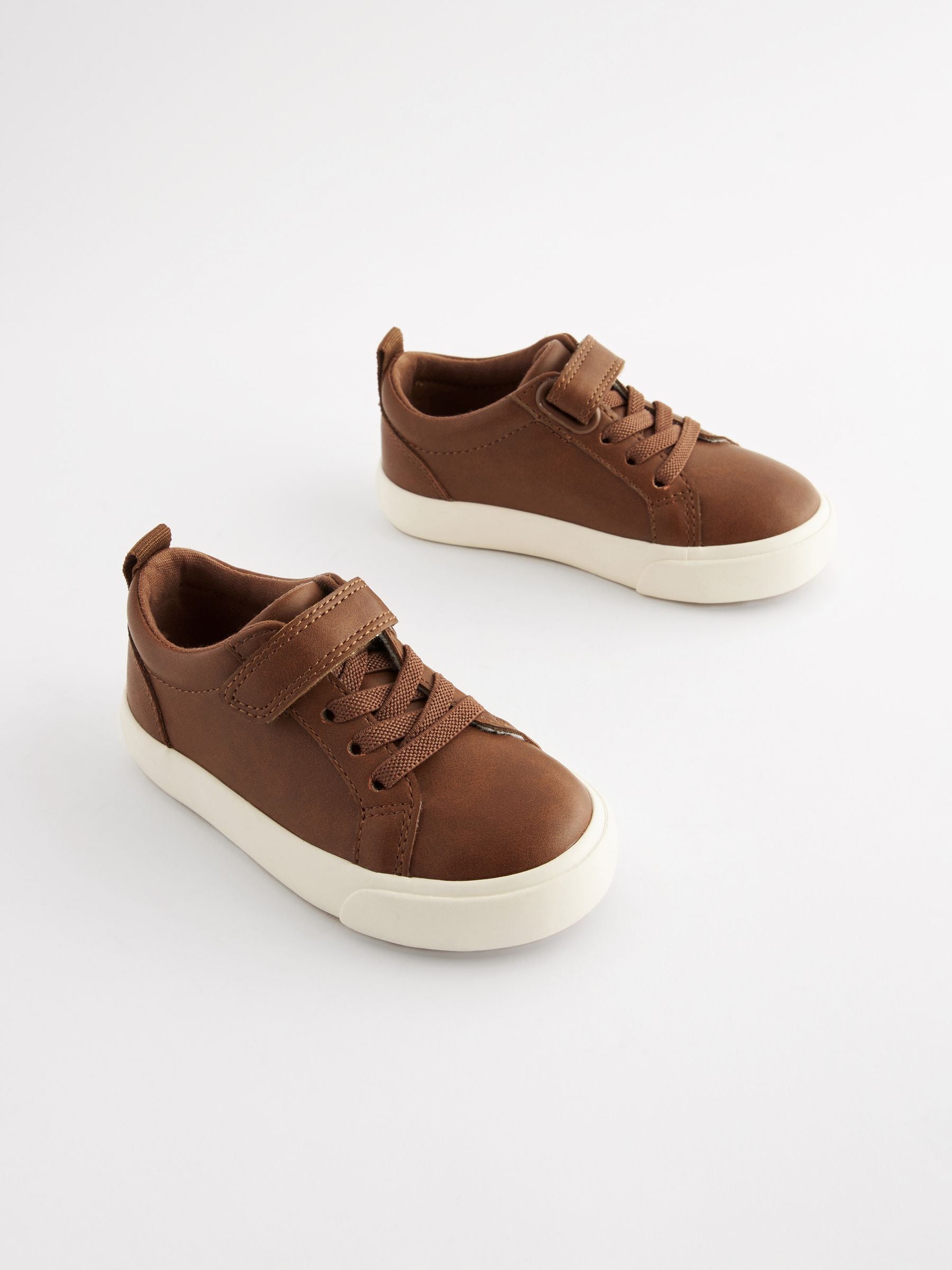 Tan Brown Standard Fit (F) Touch Fastening Elastic Lace Trainers image 1