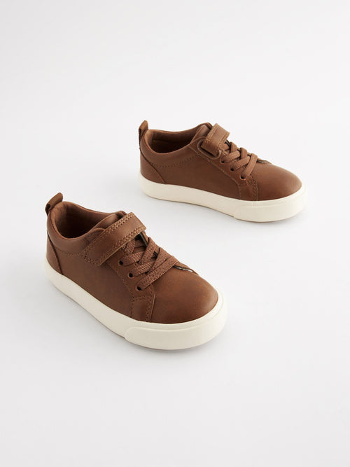 Tan Brown Standard Fit (F) Touch Fastening Elastic Lace Trainers image 1