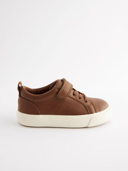 Tan Brown Standard Fit (F) Touch Fastening Elastic Lace Trainers image 3