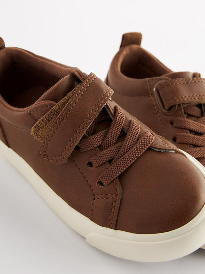 Tan Brown Standard Fit (F) Touch Fastening Elastic Lace Trainers image 5