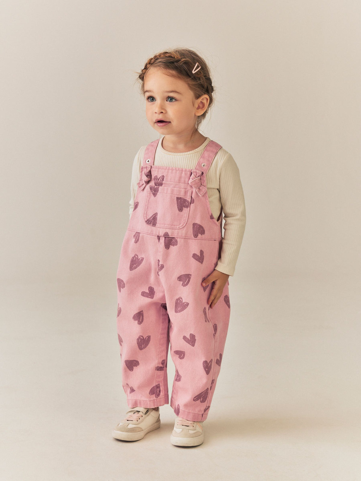 Pink Heart Print Denim Dungarees (3mths-7yrs) - image 1