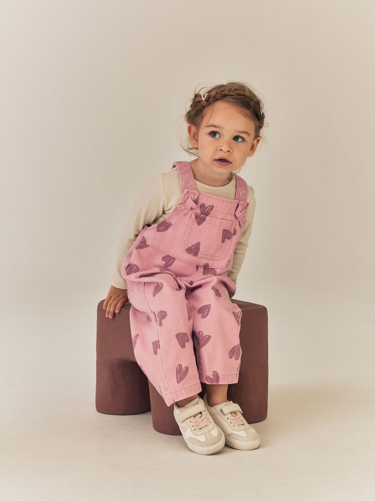 Pink Heart Print Denim Dungarees (3mths-7yrs) - image 2
