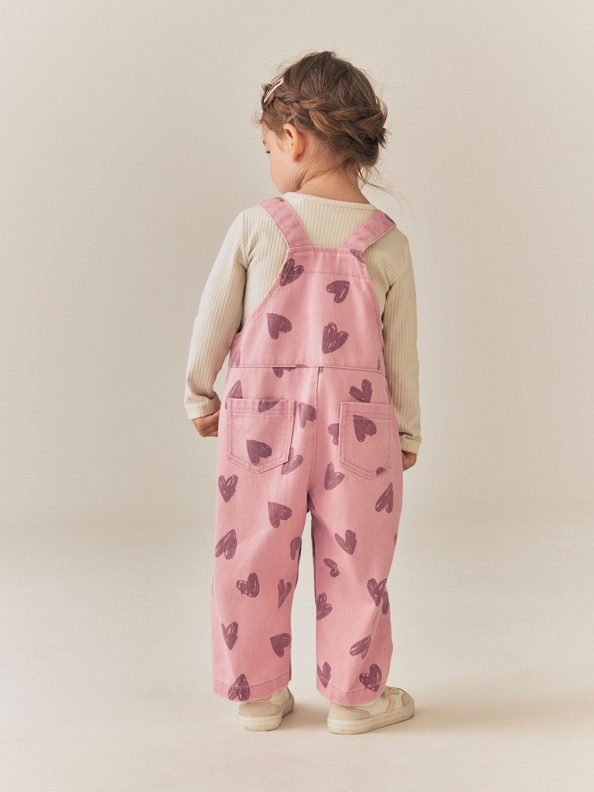 Pink Heart Print Denim Dungarees (3mths-7yrs) - image 3