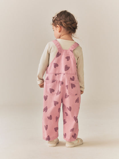 Pink Heart Print Denim Dungarees (3mths-7yrs) - image 3
