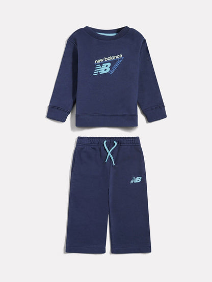 New Balance Blue Running French Terry Crew And Straight Joggers Set image 1
