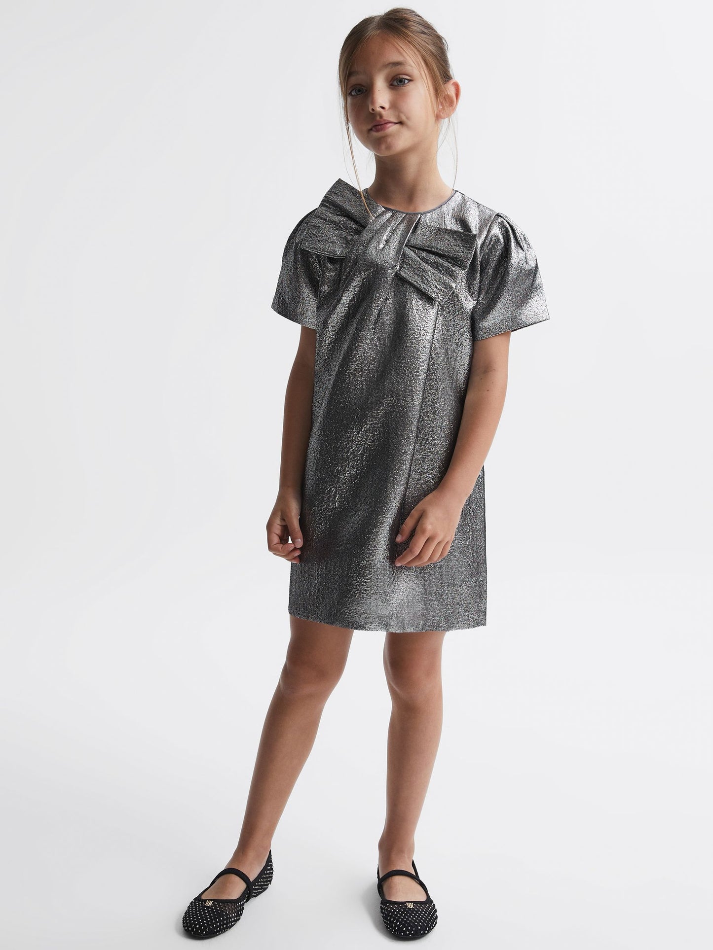 Dsiney Kidz - Reiss Silver Franny Metallic Bow Dress image 1