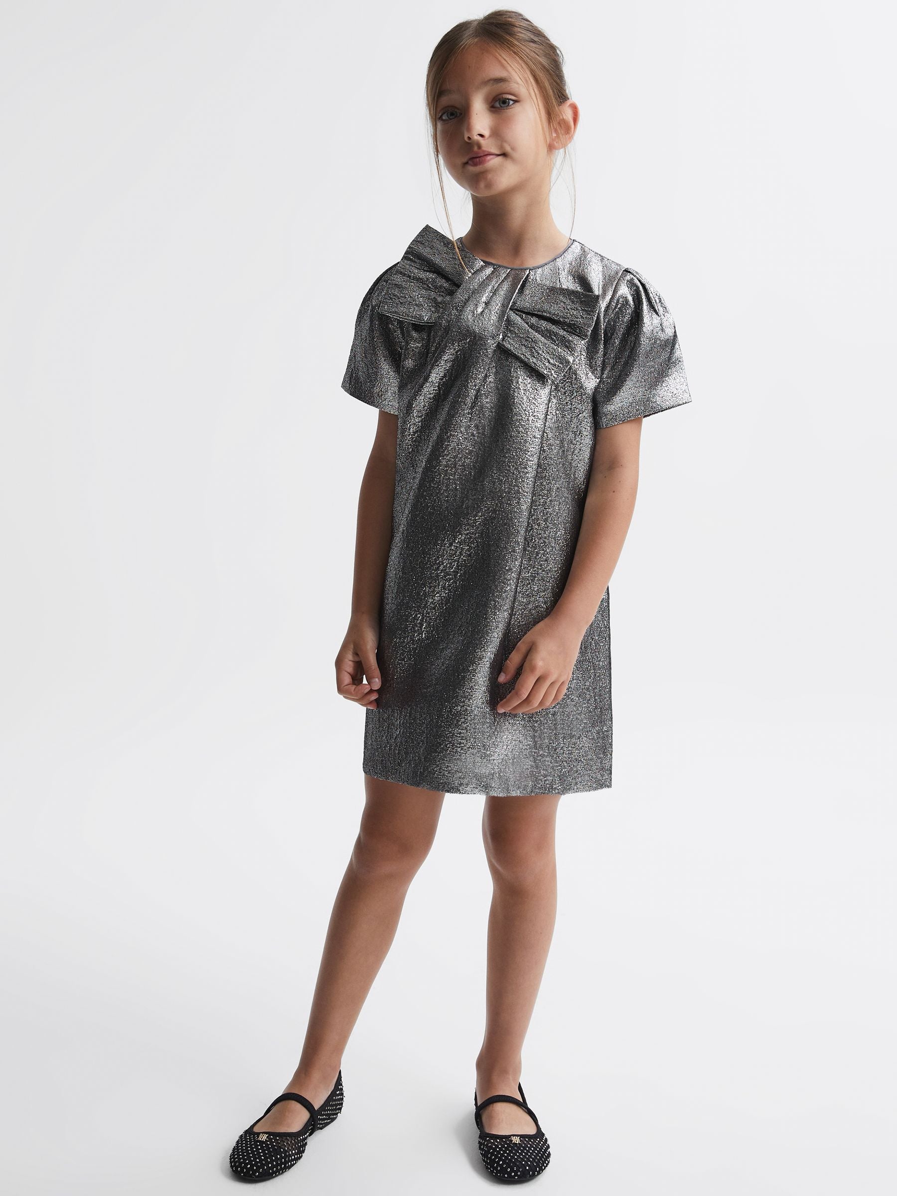Dsiney Kidz - Reiss Silver Franny Metallic Bow Dress image 1
