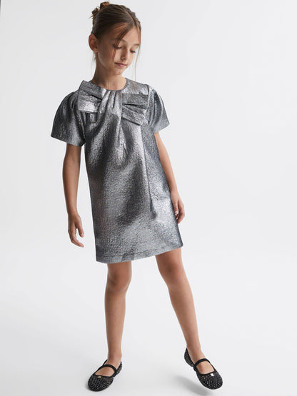 Dsiney Kidz - Reiss Silver Franny Metallic Bow Dress image 3