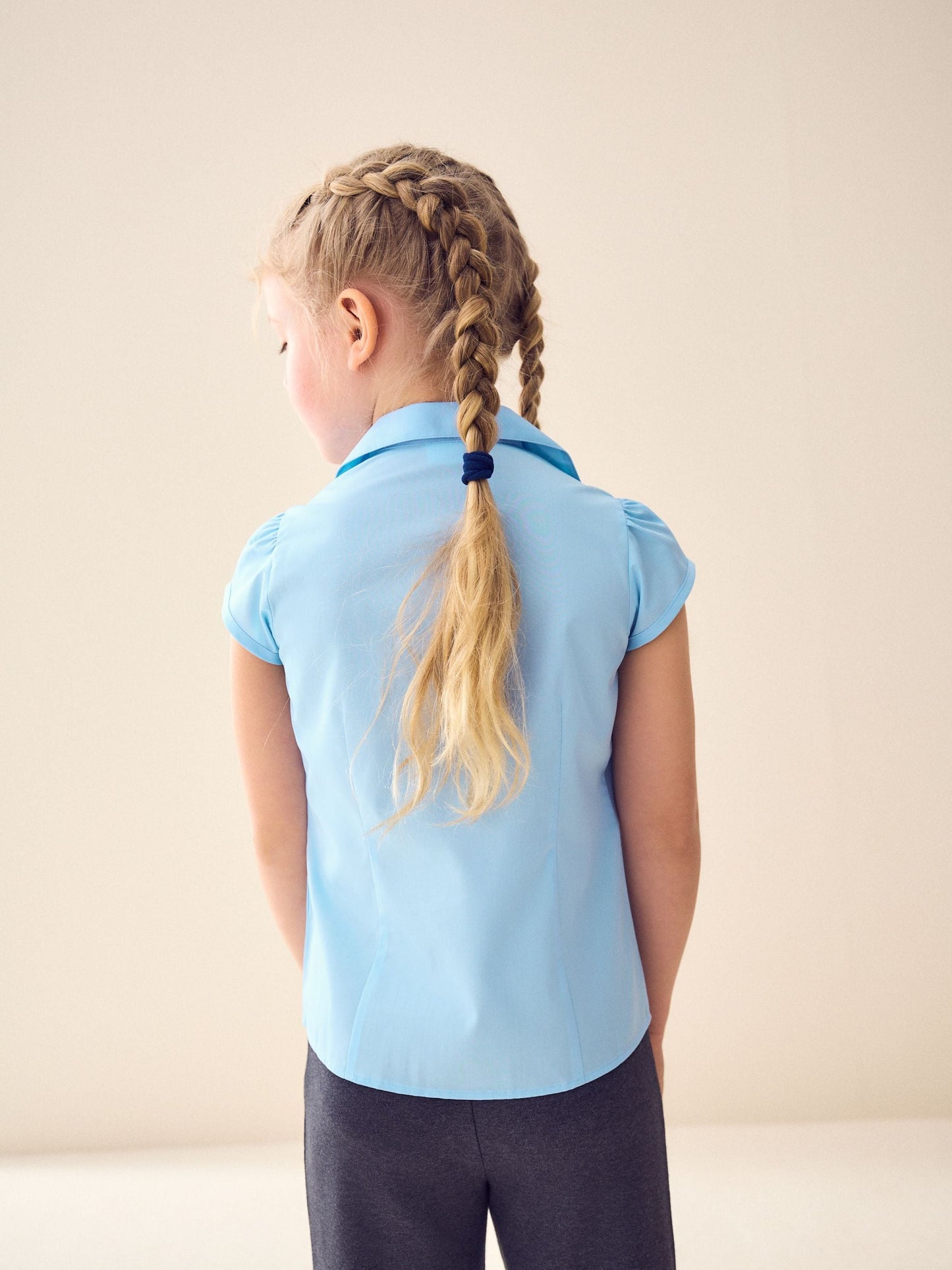 Dsiney Kidz - Blue Regular Fit Girls Puff Sleeve Lace Trim School Blouse (3-14yrs) image 3