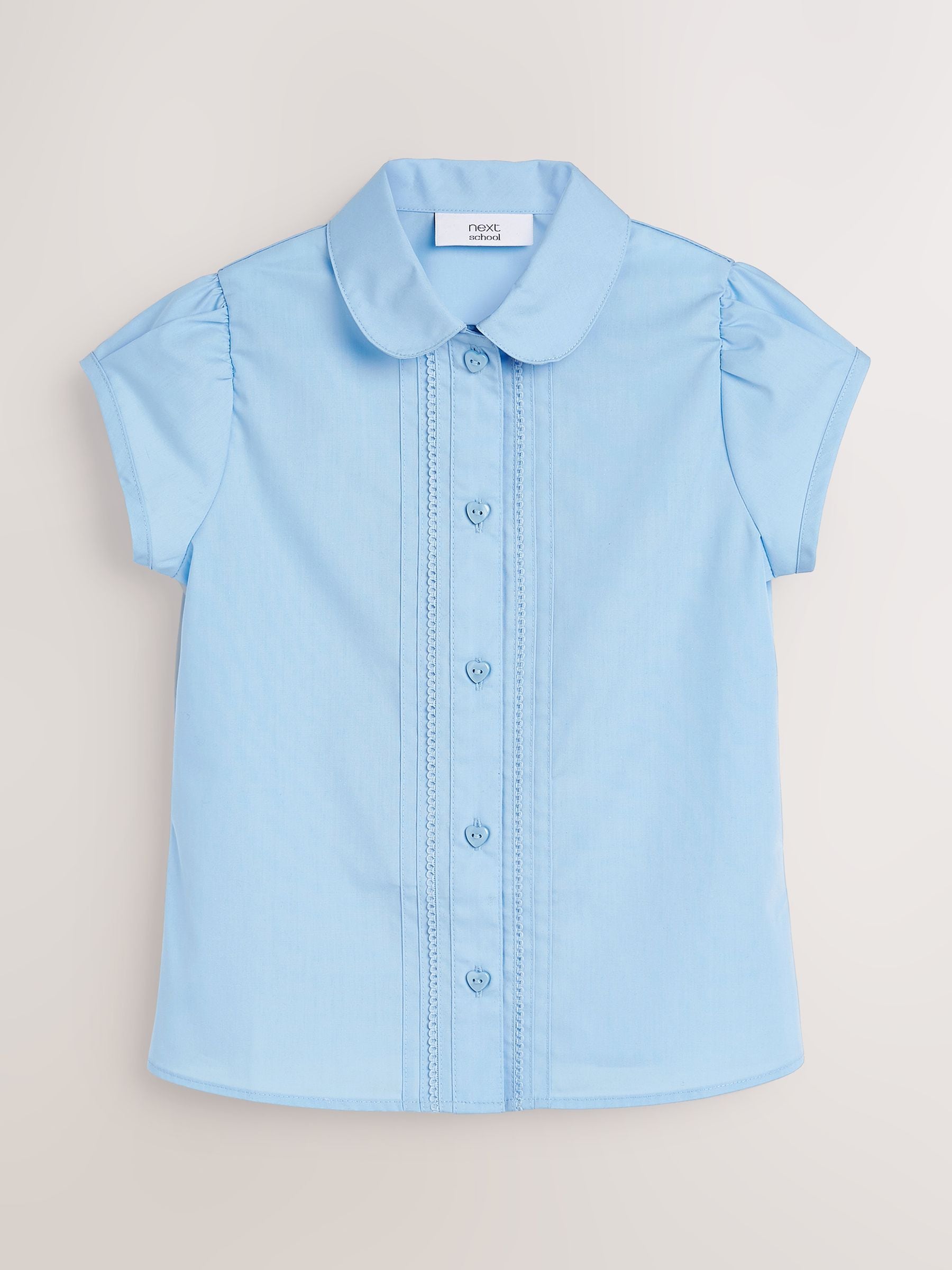 Dsiney Kidz - Blue Regular Fit Girls Puff Sleeve Lace Trim School Blouse (3-14yrs) image 6