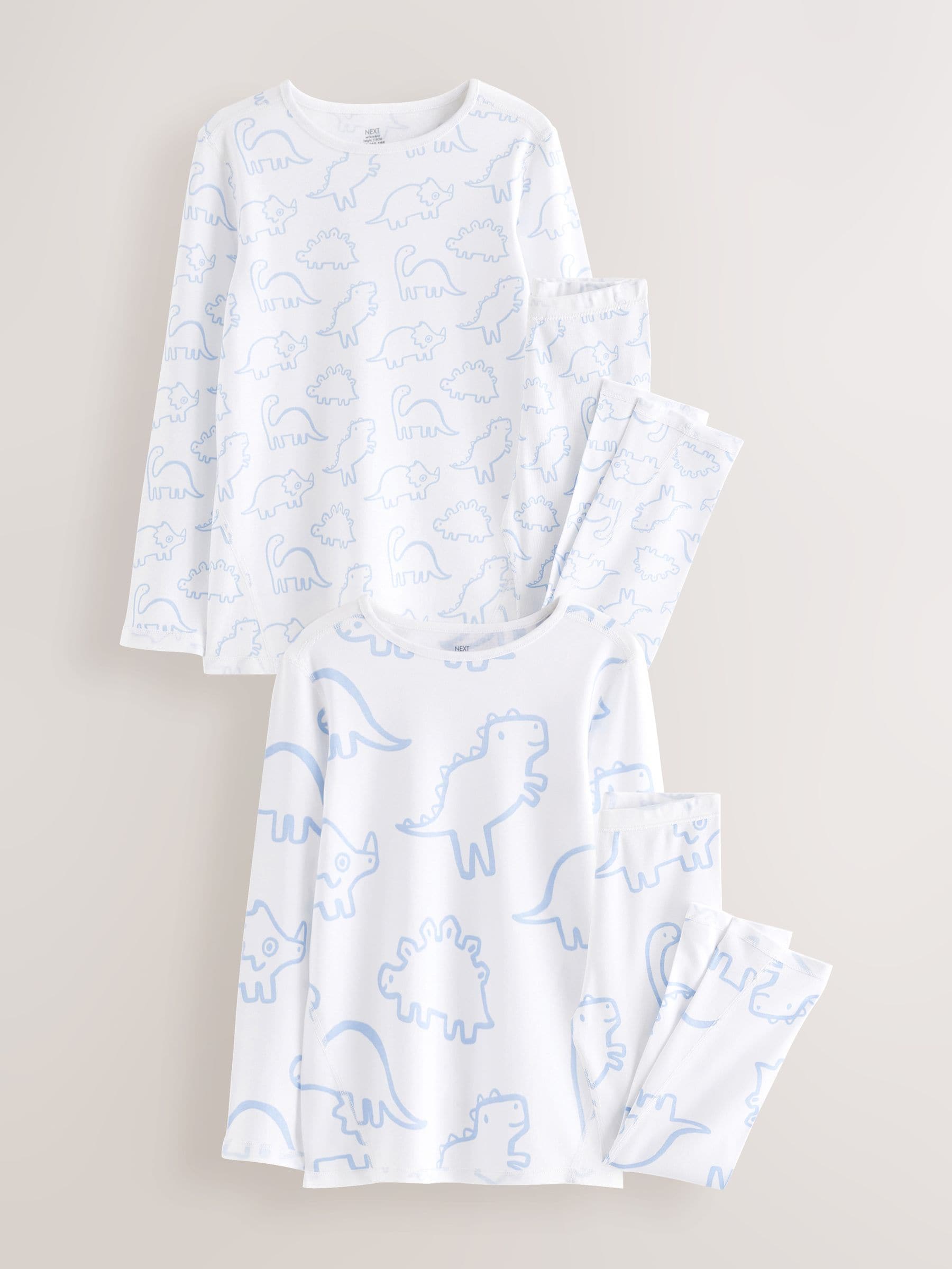Blue Dinosaur Print Kind to Skin Pyjamas 2 Pack (9mths-12yrs) image 1