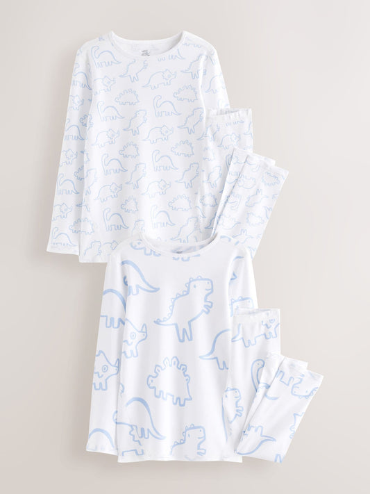 Blue Dinosaur Print Kind to Skin Pyjamas 2 Pack (9mths-12yrs) image 1