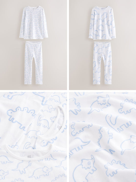 Blue Dinosaur Print Kind to Skin Pyjamas 2 Pack (9mths-12yrs) image 3