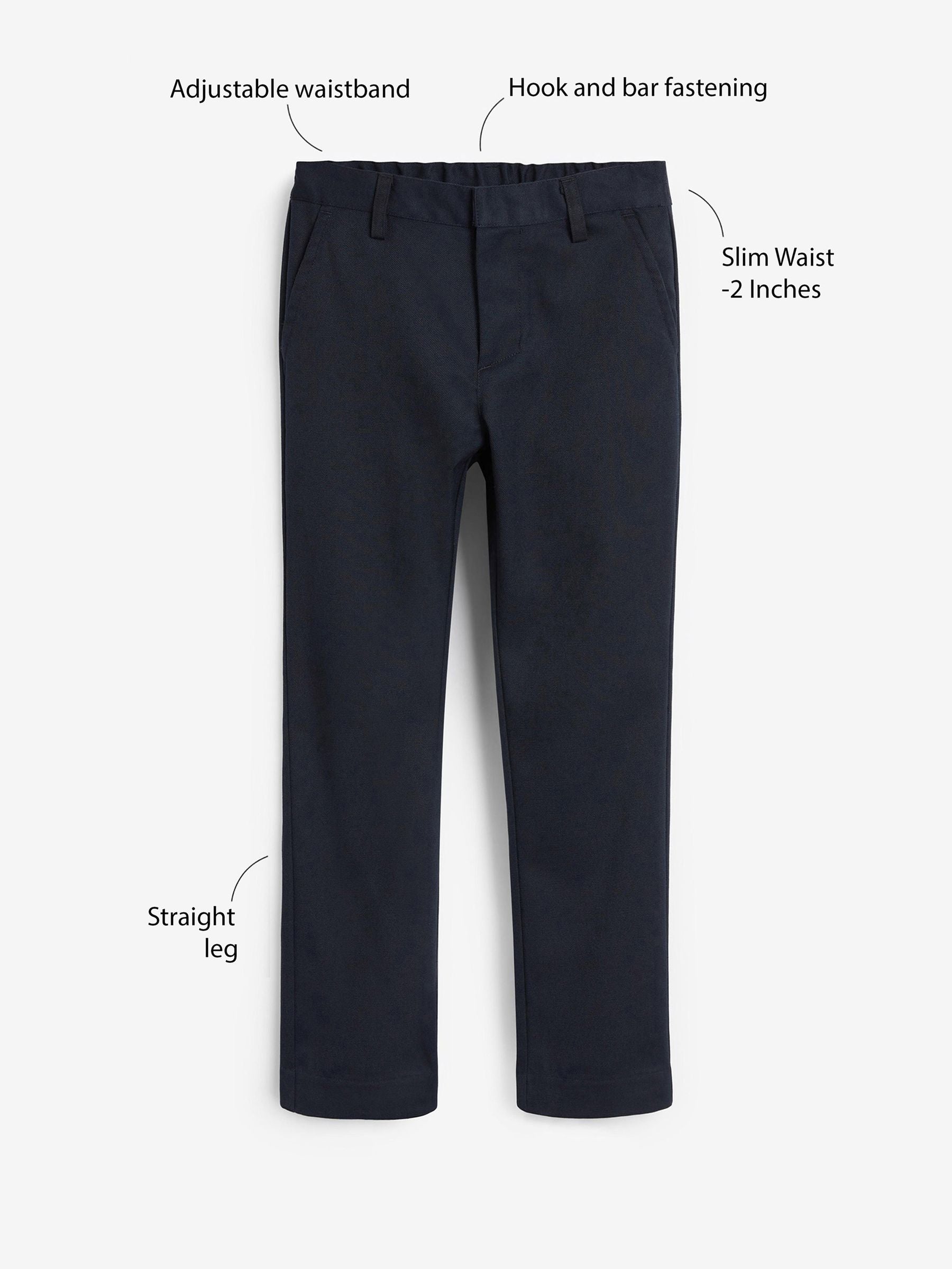 Dsiney Kidz - Navy Regular Waist Slim Leg School Formal Trousers (3-17yrs) image 5