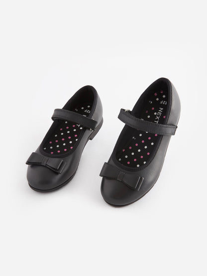 Black Matt Standard Fit (F) School Leather Bow Mary Jane Shoes image 1