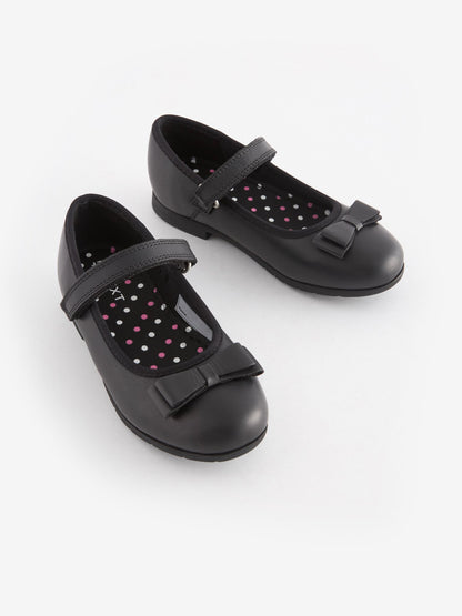 Black Matt Standard Fit (F) School Leather Bow Mary Jane Shoes image 2