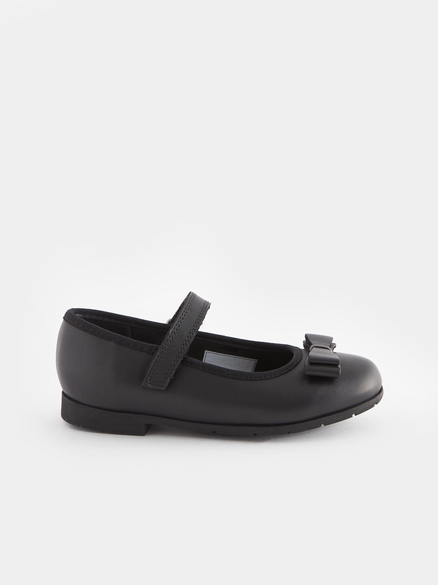 Black Matt Standard Fit (F) School Leather Bow Mary Jane Shoes image 3