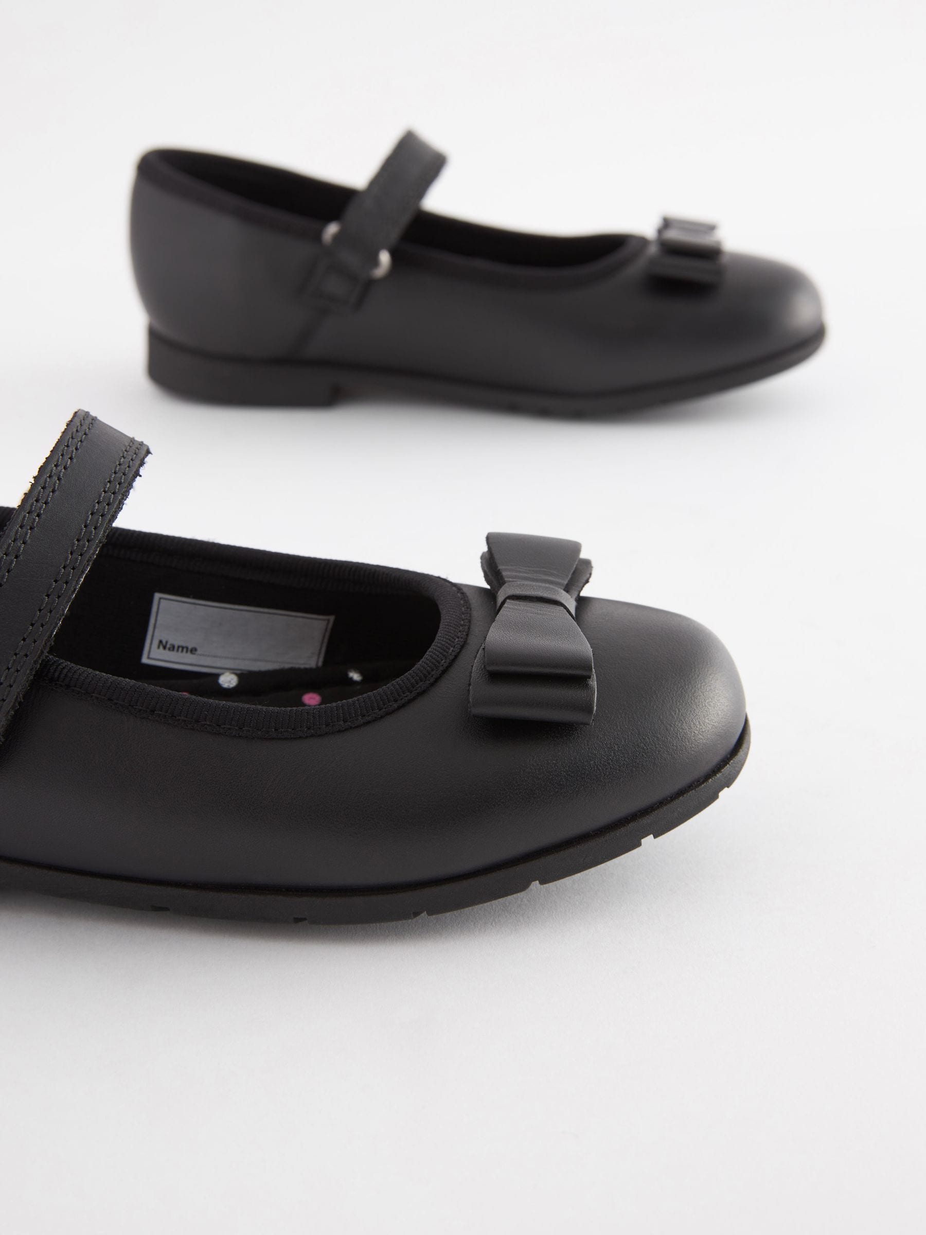 Black Matt Standard Fit (F) School Leather Bow Mary Jane Shoes image 4