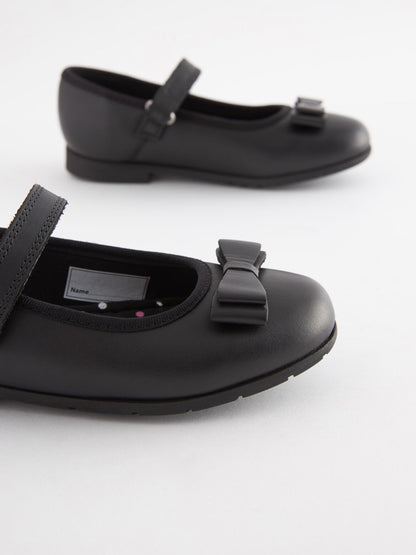 Black Matt Standard Fit (F) School Leather Bow Mary Jane Shoes image 4