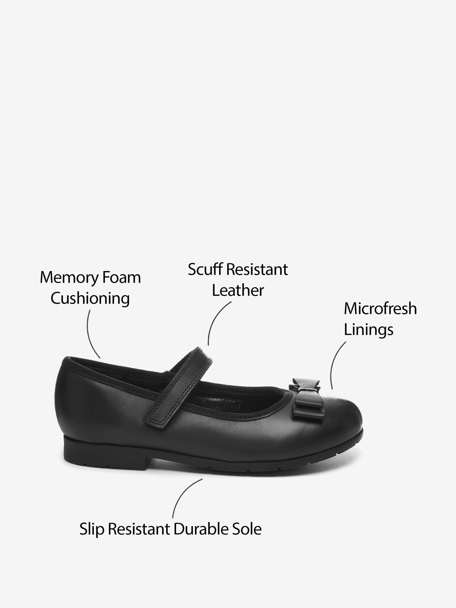 Black Matt Standard Fit (F) School Leather Bow Mary Jane Shoes image 8