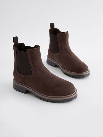 Chocolate Brown Wide Fit (G) Leather Warm Lined Chelsea Boots image 1
