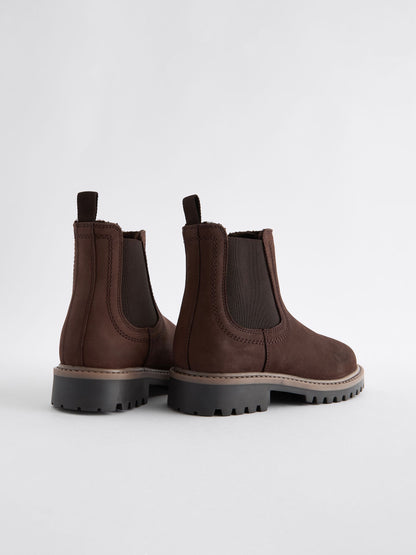 Chocolate Brown Wide Fit (G) Leather Warm Lined Chelsea Boots image 3