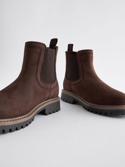 Chocolate Brown Wide Fit (G) Leather Warm Lined Chelsea Boots image 5