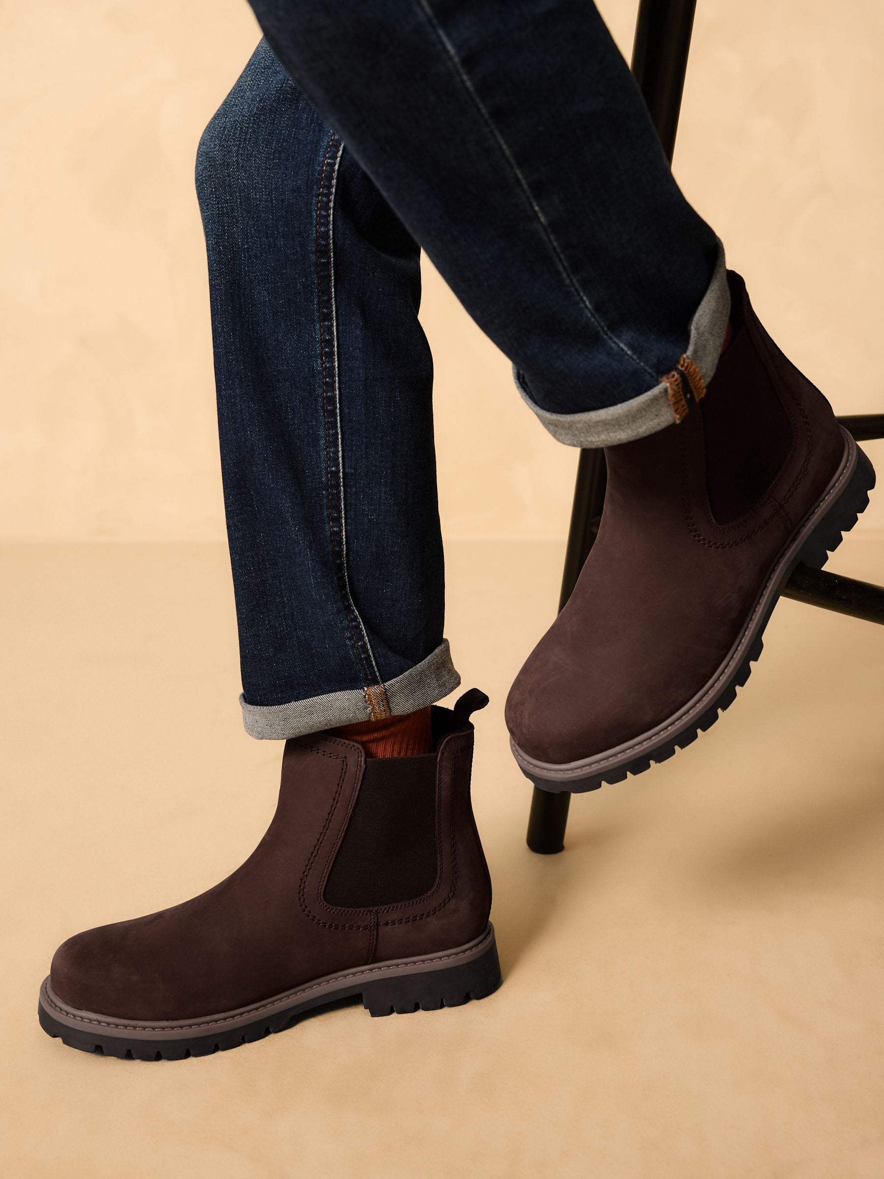 Chocolate Brown Standard Fit (F) Leather Warm Lined Chelsea Boots image 1