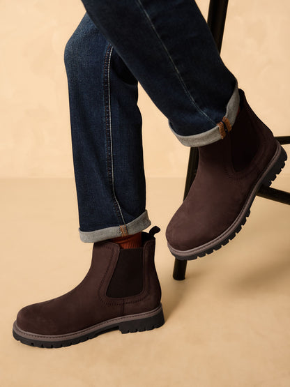 Chocolate Brown Standard Fit (F) Leather Warm Lined Chelsea Boots image 1