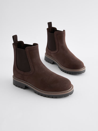 Chocolate Brown Standard Fit (F) Leather Warm Lined Chelsea Boots image 2