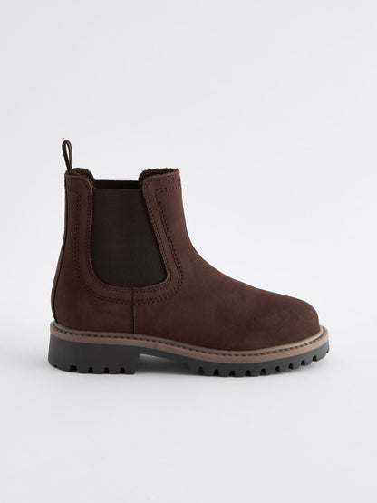 Chocolate Brown Standard Fit (F) Leather Warm Lined Chelsea Boots image 3