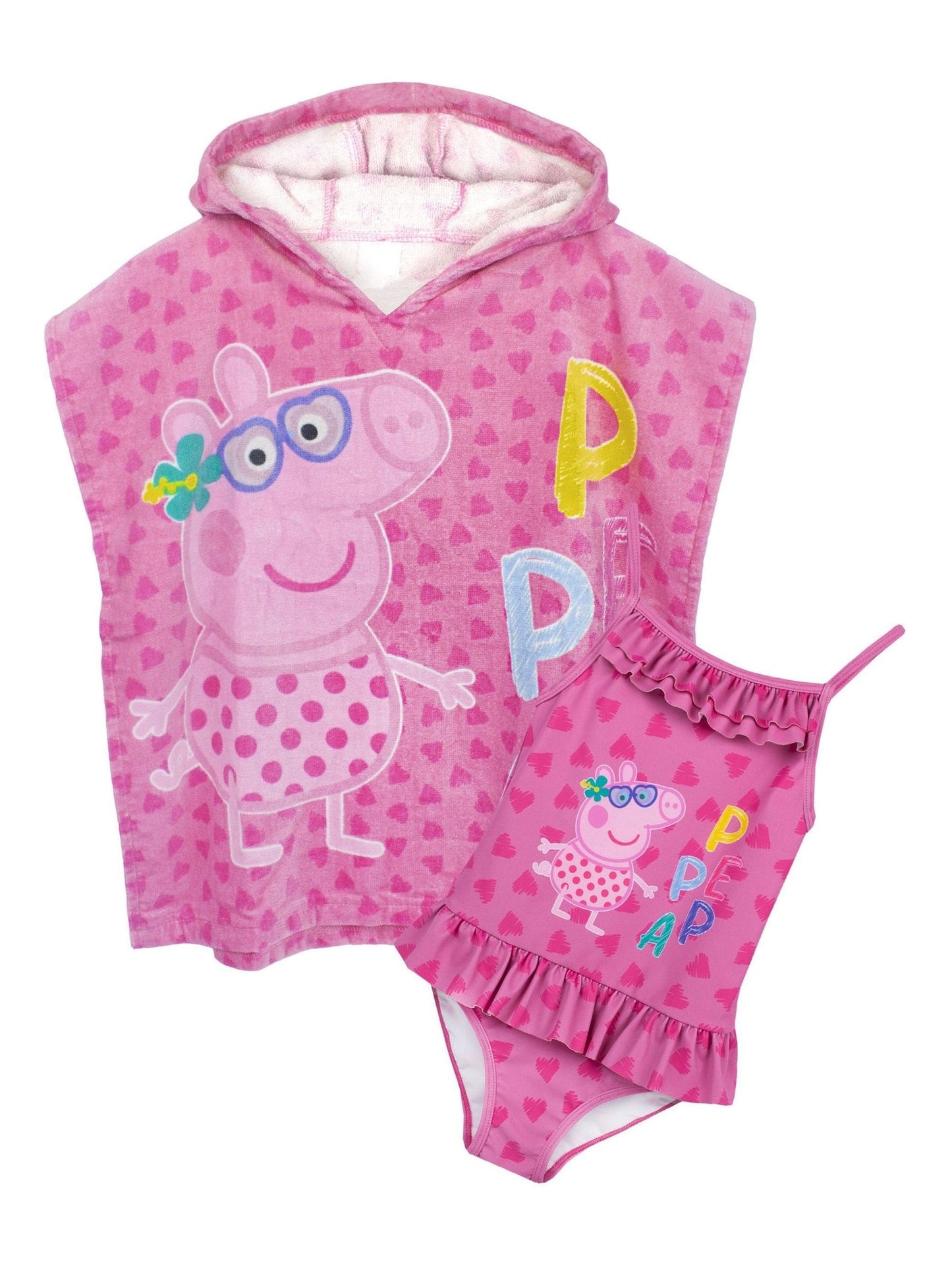 Vanilla Underground Pink Girls Peppa Pig Swimsuit and Towel Poncho Set. image 3