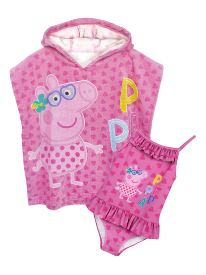 Vanilla Underground Pink Girls Peppa Pig Swimsuit and Towel Poncho Set. image 3