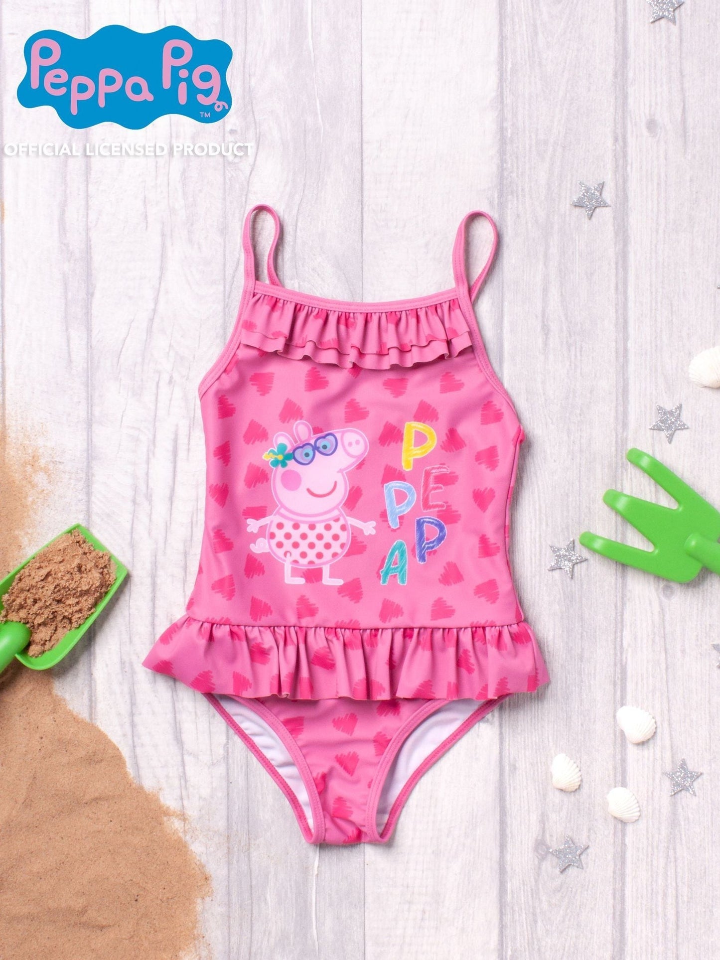 Vanilla Underground Pink Girls Peppa Pig Swimsuit and Towel Poncho Set. image 4
