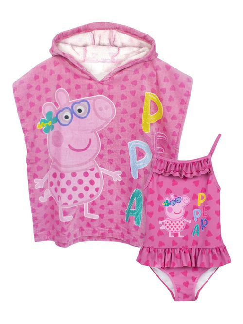 Vanilla Underground Pink Girls Peppa Pig Swimsuit and Towel Poncho Set. image 1