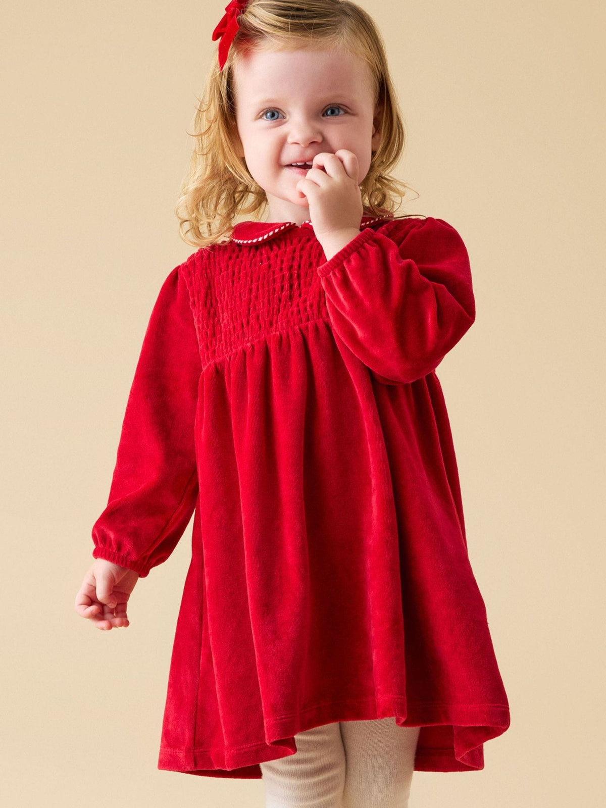 MORI Red Velour Dress & Tights Set - image 1