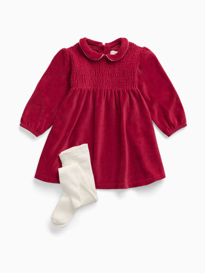 MORI Red Velour Dress & Tights Set - image 3