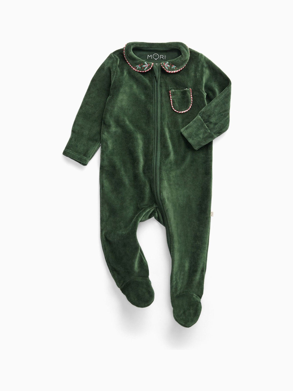 MORI Green Christmas Velour Two Way Zip-Up Sleepsuit - image 1