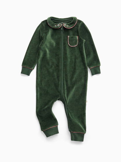 MORI Green Christmas Velour Two Way Zip-Up Sleepsuit - image 2