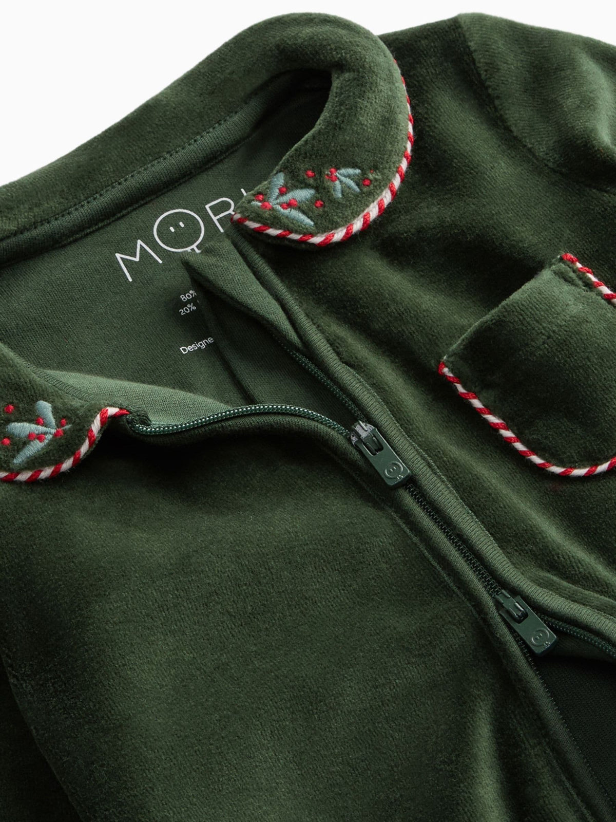 MORI Green Christmas Velour Two Way Zip-Up Sleepsuit - image 3